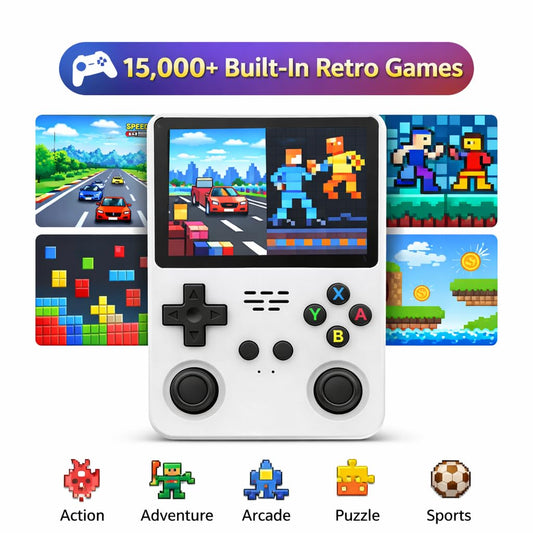 CASAQUIN R36S Handheld Gaming Console with 15000 Built-in Games, 64GB Retro Video Game System, 3.5 Inch IPS Screen, 20 Emulators, Portable Rechargeable Console for Kids & Adults (White)