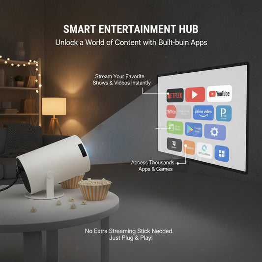 Casaquin Smart Projector | 4K Support, Native 720p HD | WiFi Mini Projector with Android 11, Netflix, Prime & YouTube