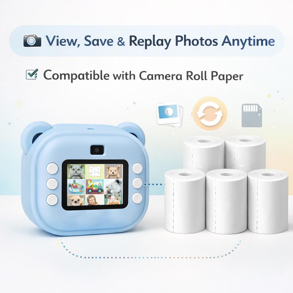 CASAQUIN Kids Instant Camera Thermal Paper Rolls, Photo Printer Refill Paper, Pack of 5, White, Roll For Camera With Instant Print