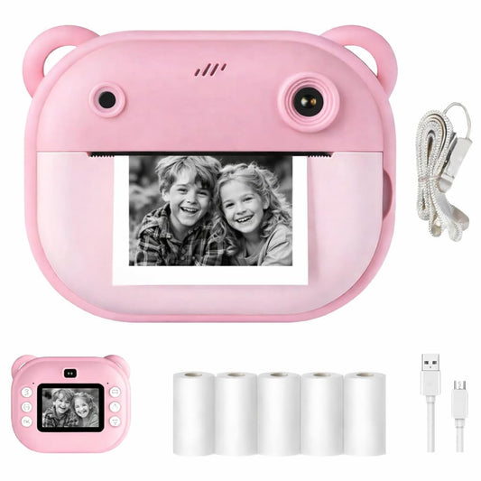 Casaquin Kids Instant Print Camera with Mini HD Photo & 1080P Video, Selfie Digital Toy for Boys & Girls, Portable Instant Photo Printer with 2 Thermal Paper Rolls, Colour Subject to Availability