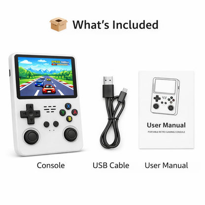 CASAQUIN R36S Handheld Gaming Console with 15000 Built-in Games, 64GB Retro Video Game System, 3.5 Inch IPS Screen, 20 Emulators, Portable Rechargeable Console for Kids & Adults (White)