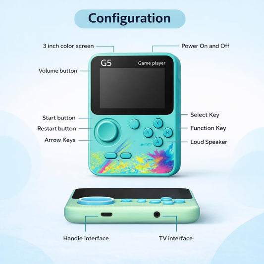 Casaquin Handheld Gaming Console, 3 inch Display, 500 Games, TV Compatible, Gaming Console for Kids and Adults G5 Video Game for Kids Color Random (Subject to Availability)