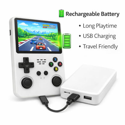 CASAQUIN R36S Handheld Gaming Console with 15000 Built-in Games, 64GB Retro Video Game System, 3.5 Inch IPS Screen, 20 Emulators, Portable Rechargeable Console for Kids & Adults (White)