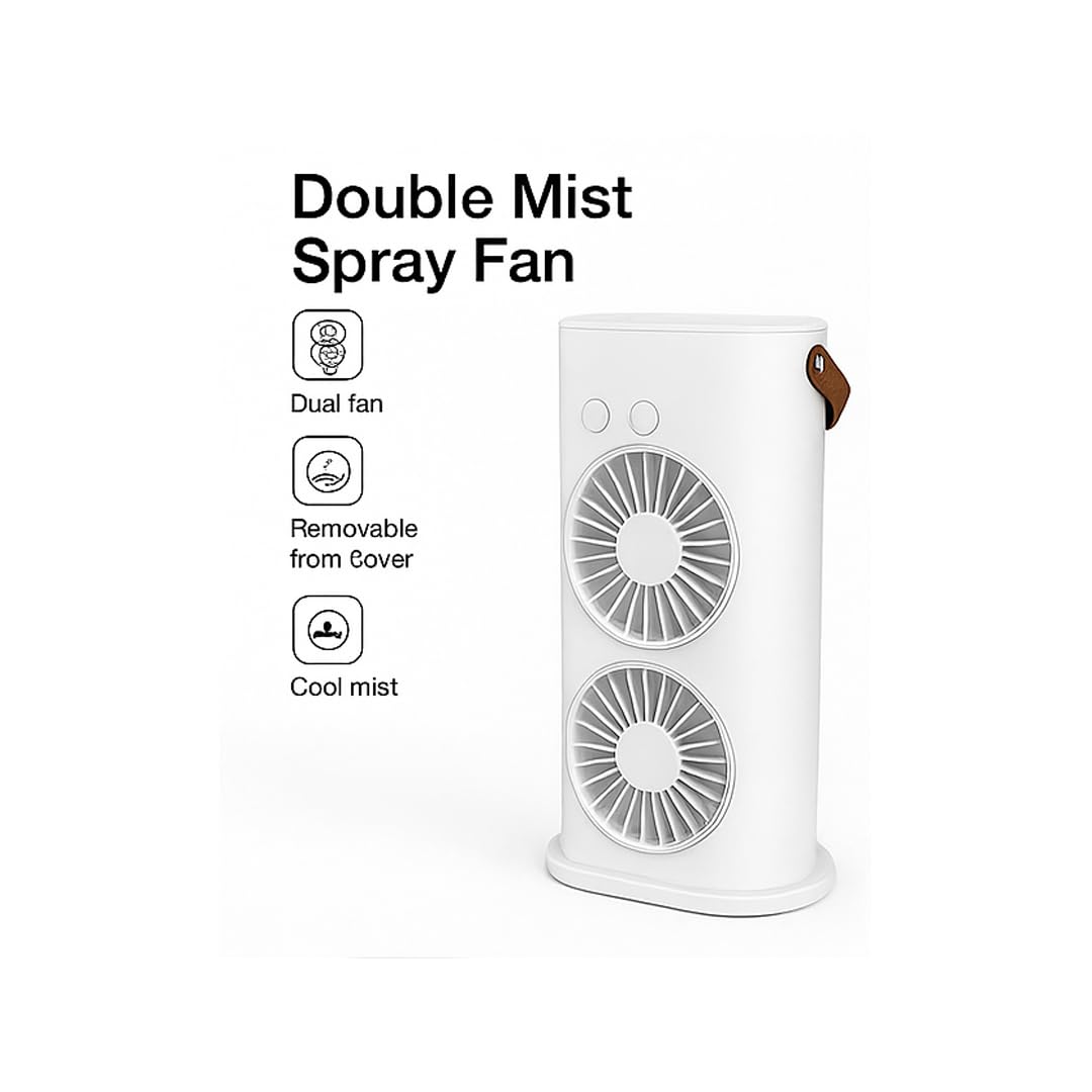 Casaquin Ac Mini Cooler Fan for Room Cooling, Portable USB, 3-Mode with LED Light, Humidity Control, Aroma Diffuser Function, 3 Spray Modes for Office,Home,Dorm,Travel (Double Mist Sprey Fan)