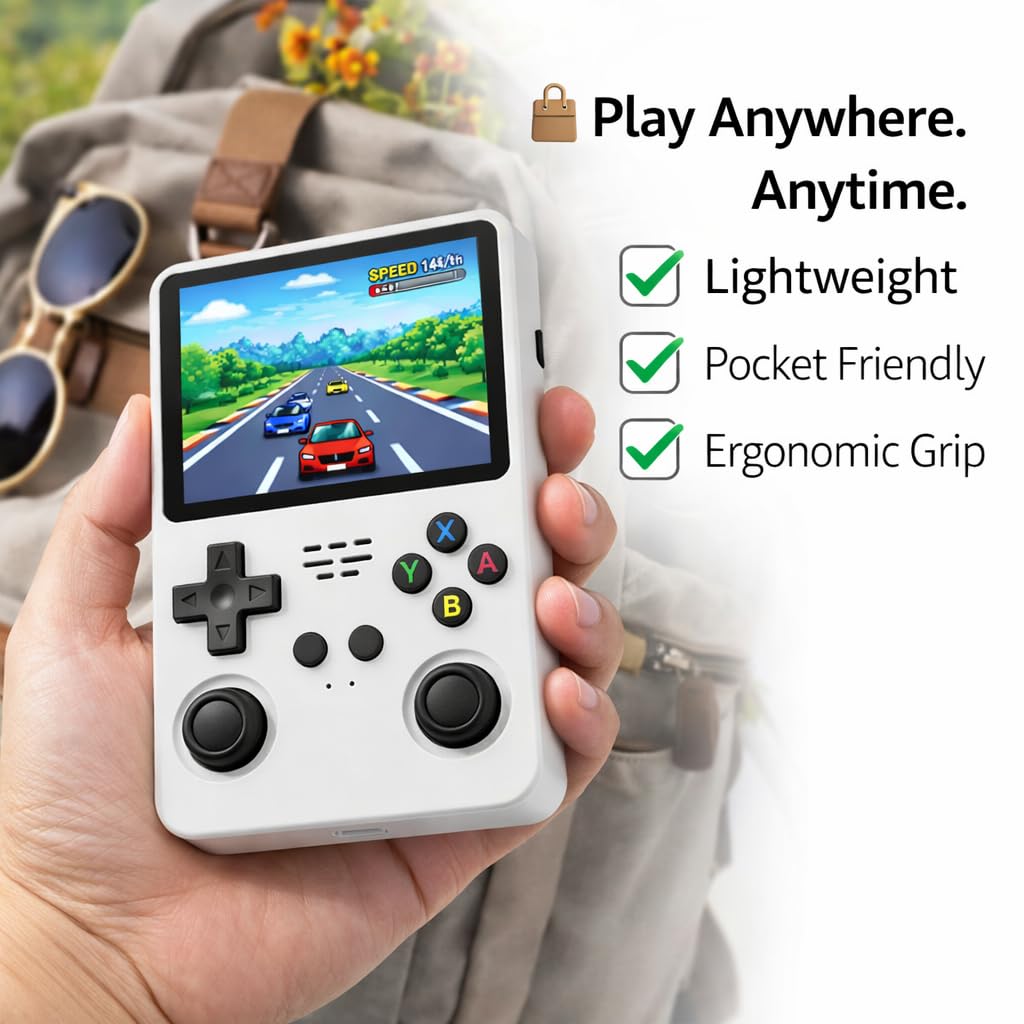 CASAQUIN R36S Handheld Gaming Console with 15000 Built-in Games, 64GB Retro Video Game System, 3.5 Inch IPS Screen, 20 Emulators, Portable Rechargeable Console for Kids & Adults (White)