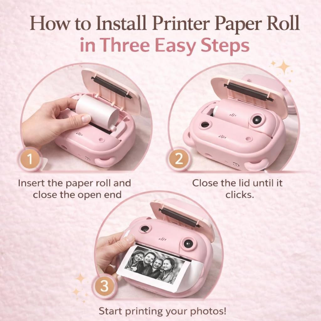 Best Seller – Kids Print Camera 📸 – Mini Digital HD Photo & Video Camcorder with Games | Fun Learning Toy for Boys & Girls Ages 4-18 | Includes 2 Print Rolls | Kids