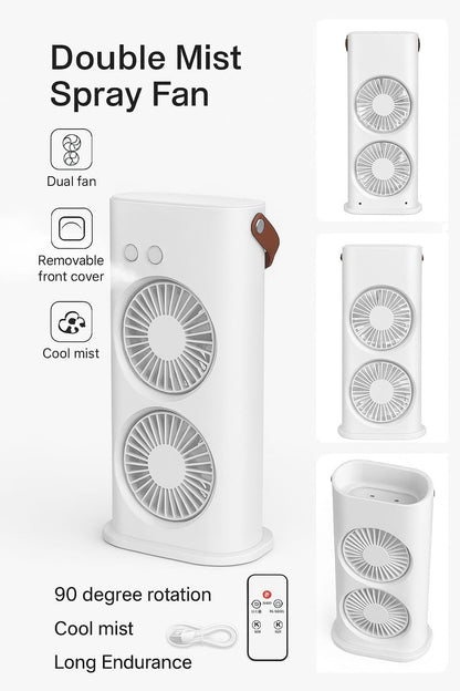 Casaquin Ac Mini Cooler Fan for Room Cooling, Portable USB, 3-Mode with LED Light, Humidity Control, Aroma Diffuser Function, 3 Spray Modes for Office,Home,Dorm,Travel (Double Mist Sprey Fan)