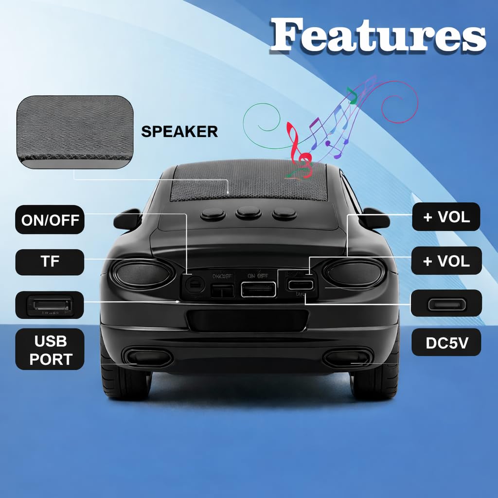 Casaquin Car Shaped Speaker Wireless Bluetooth, Portable Speaker in car Shape, Luxury Sports Four Wheeler Design Speaker Wireless, (Color rendom)