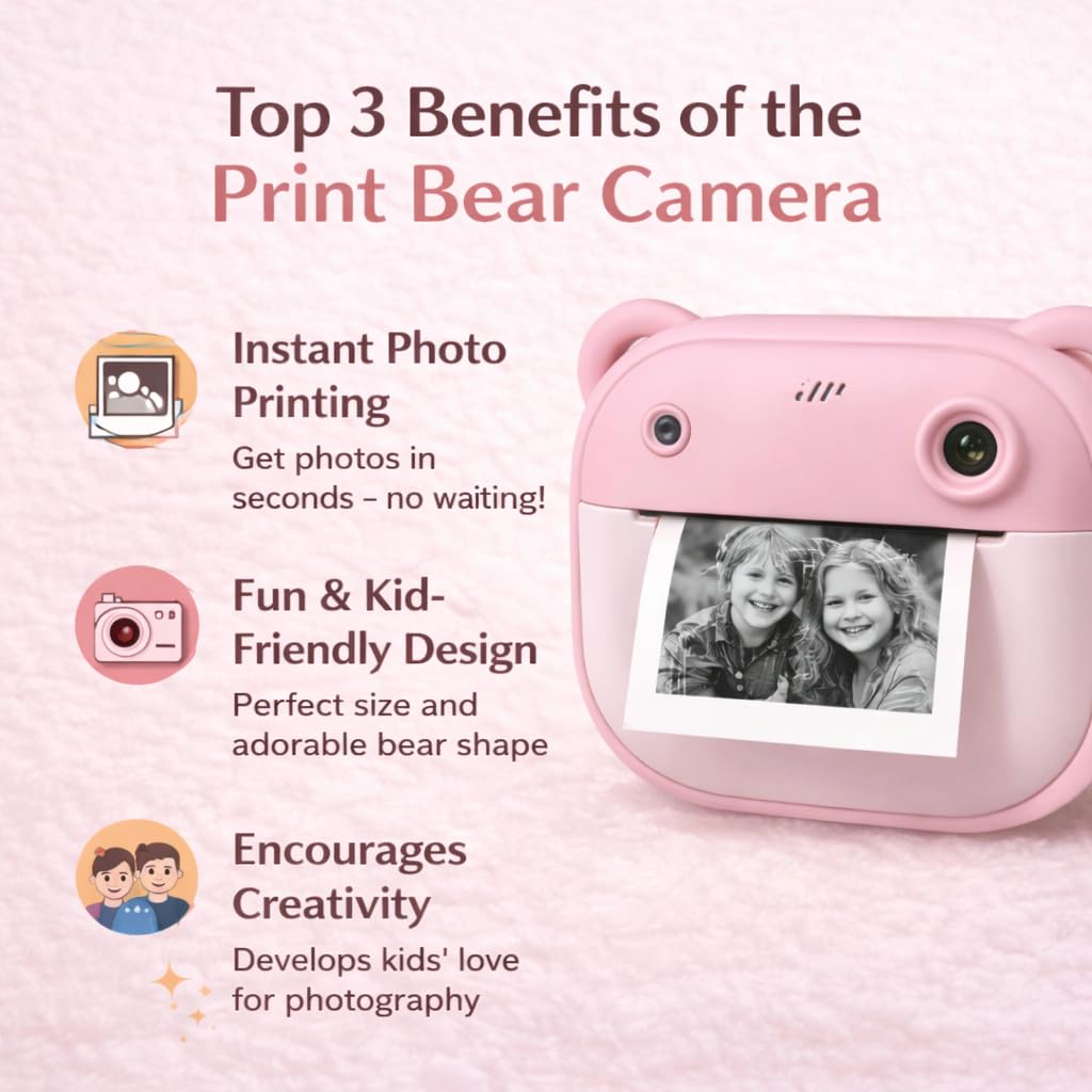 Best Seller – Kids Print Camera 📸 – Mini Digital HD Photo & Video Camcorder with Games | Fun Learning Toy for Boys & Girls Ages 4-18 | Includes 2 Print Rolls | Kids
