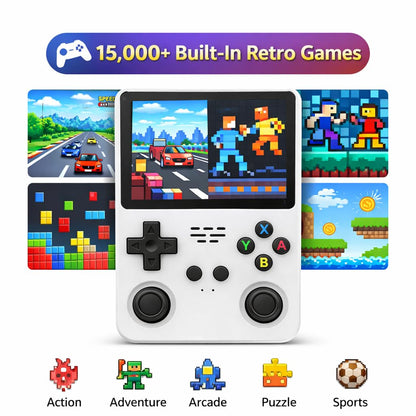 CASAQUIN R36S Handheld Gaming Console with 15000 Built-in Games, 64GB Retro Video Game System, 3.5 Inch IPS Screen, 20 Emulators, Portable Rechargeable Console for Kids & Adults (White)