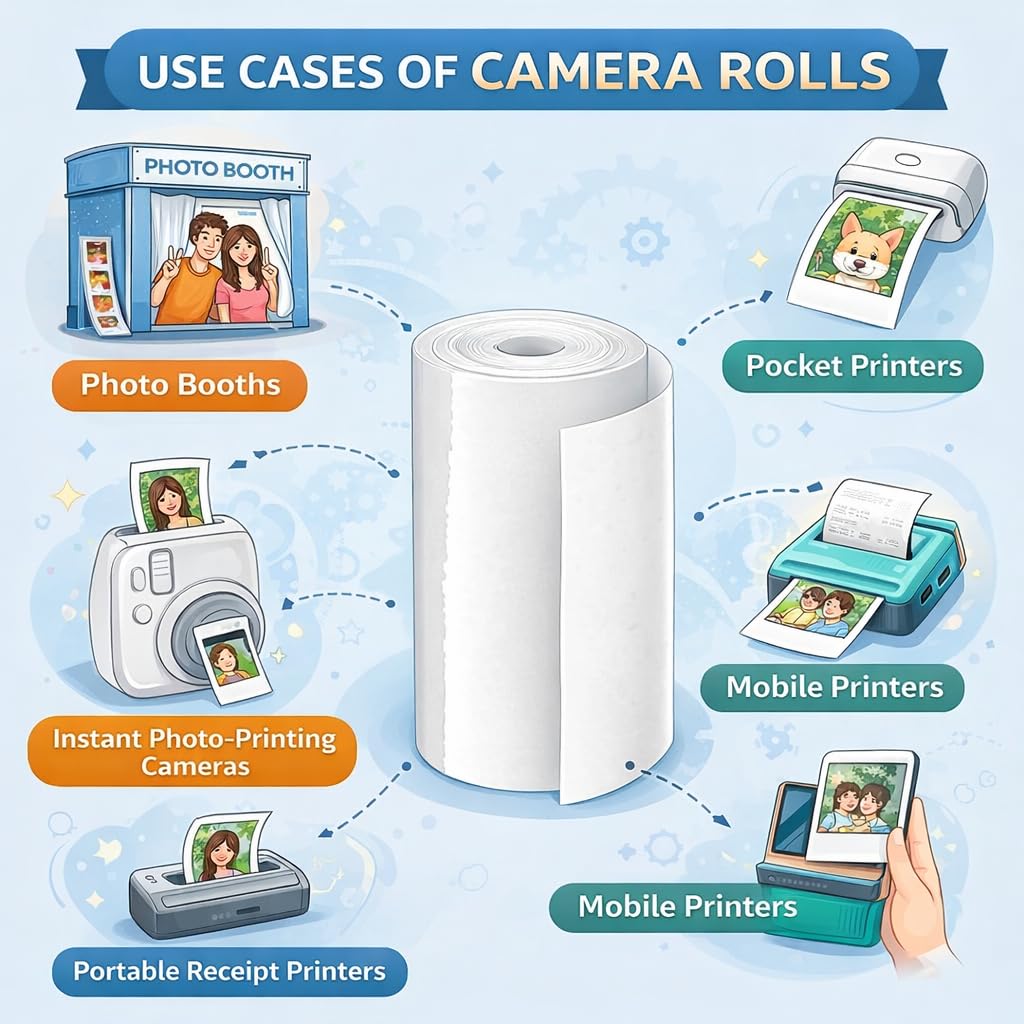 CASAQUIN Kids Instant Camera Thermal Paper Rolls, Photo Printer Refill Paper, Pack of 5, White, Roll For Camera With Instant Print