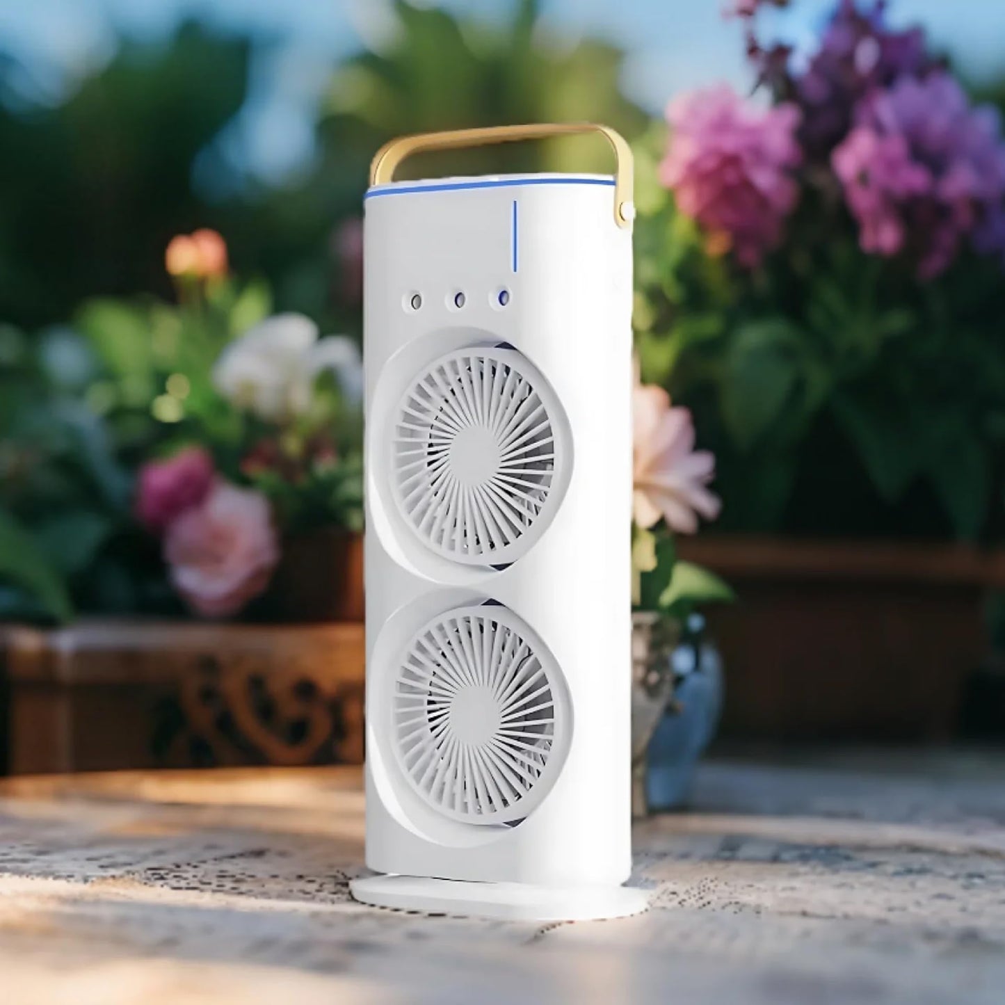 Casaquin Ac Mini Cooler Fan for Room Cooling, Portable USB, 3-Mode with LED Light, Humidity Control, Aroma Diffuser Function, 3 Spray Modes for Office,Home,Dorm,Travel (Double Mist Sprey Fan)