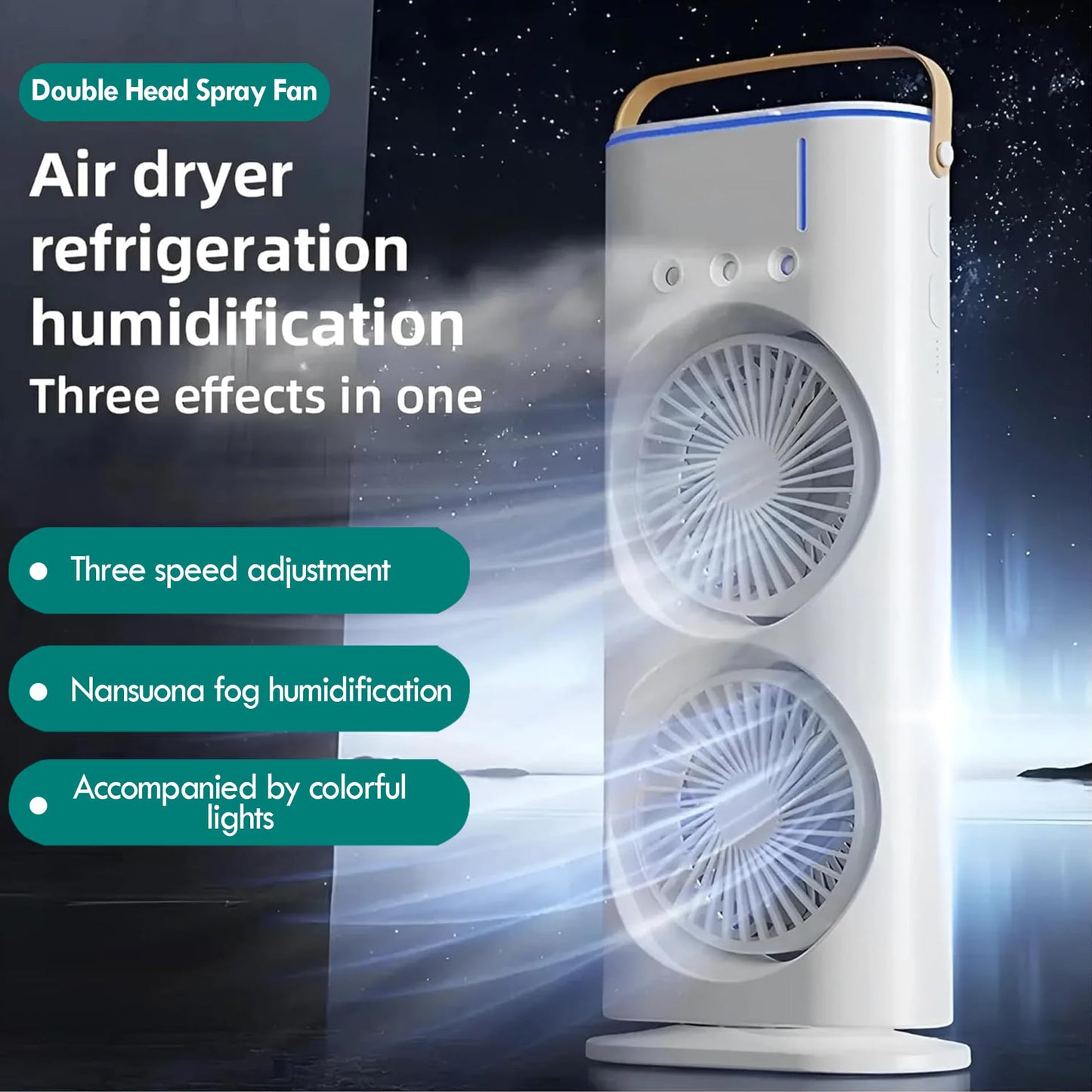 Casaquin Ac Mini Cooler Fan for Room Cooling, Portable USB, 3-Mode with LED Light, Humidity Control, Aroma Diffuser Function, 3 Spray Modes for Office,Home,Dorm,Travel (Double Mist Sprey Fan)