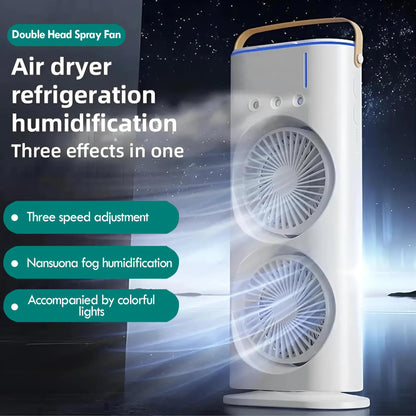 Casaquin Ac Mini Cooler Fan for Room Cooling, Portable USB, 3-Mode with LED Light, Humidity Control, Aroma Diffuser Function, 3 Spray Modes for Office,Home,Dorm,Travel (Double Mist Sprey Fan)