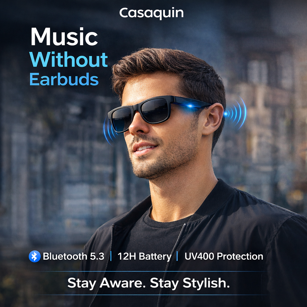 Casaquin Smart Bluetooth Sunglasses | Wireless Audio Glasses with Speaker & Mic | UV Protection | Hands-Free Calling | Stylish Smart Glasses for Men & Women